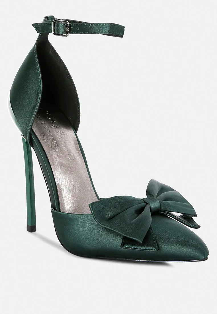 DINGLES Green Bow Embellished Satin Stiletto Sandals