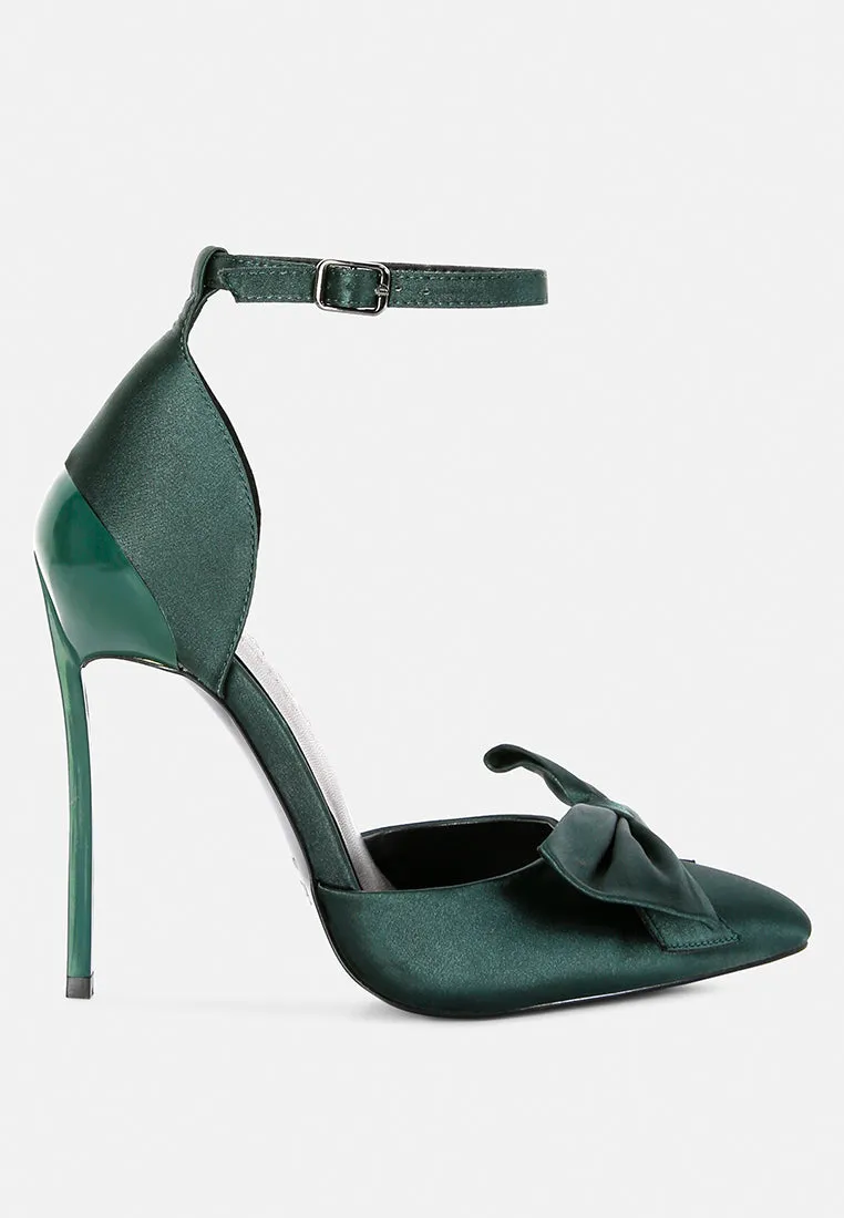 DINGLES Green Bow Embellished Satin Stiletto Sandals