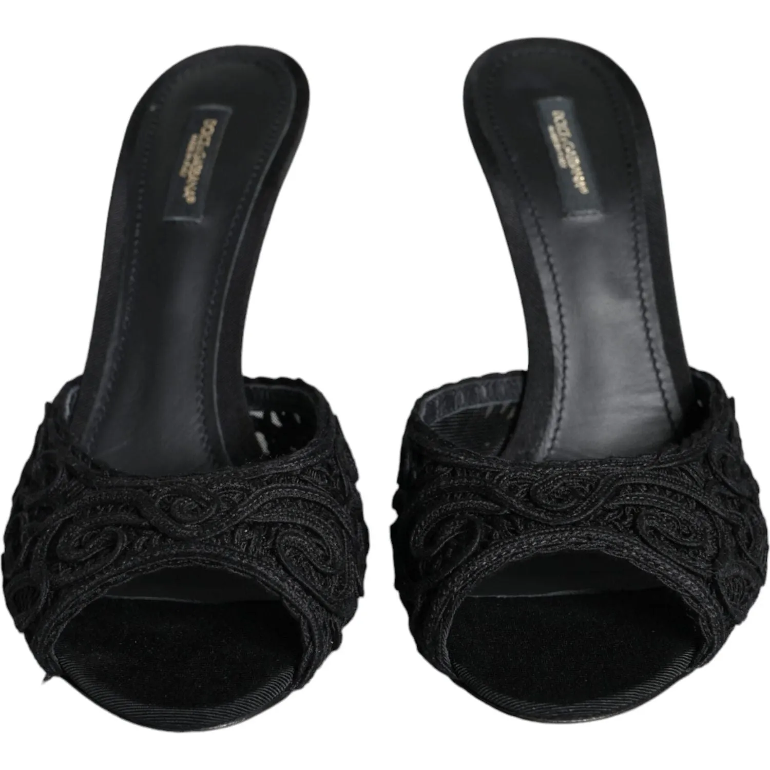 Dolce & Gabbana Black Keira Cordonetto Heels Slides Shoes