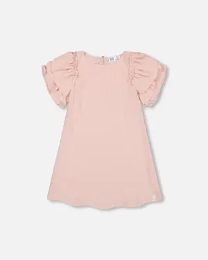 DPD Seersucker Dress with Puff Ruffle Sleeve