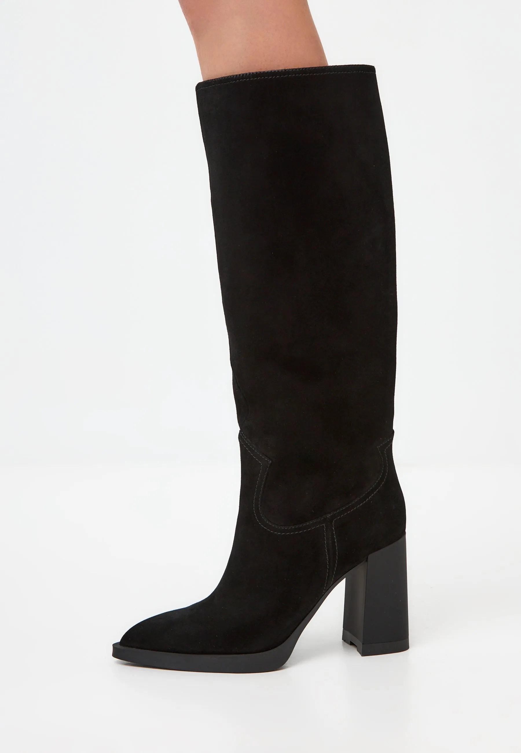 Elegant Knee-High Boots with Block Heel Bambi - Black