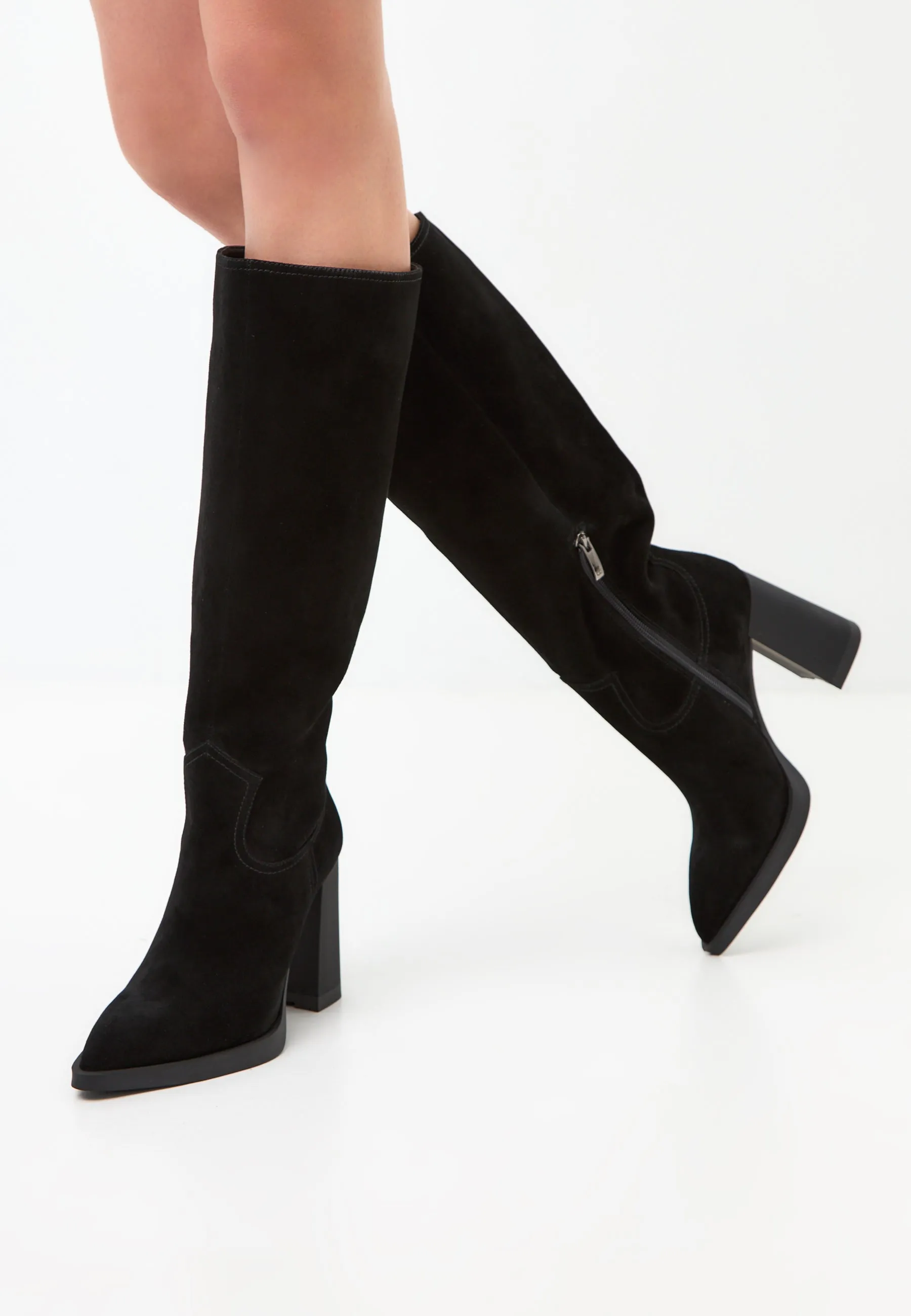 Elegant Knee-High Boots with Block Heel Bambi - Black