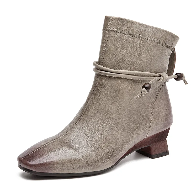 Elegant Women's Cow Leather Short Boots Low Heel Pumps for Autumn in Grey