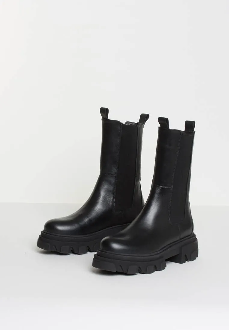 Ella Black Leather Combat Boots