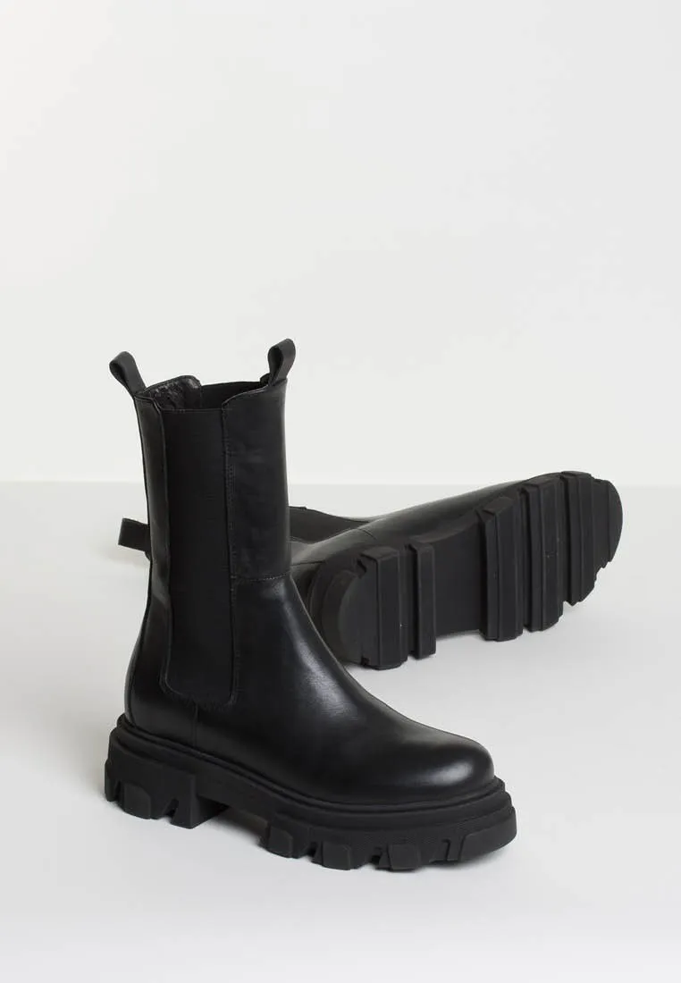 Ella Black Leather Combat Boots