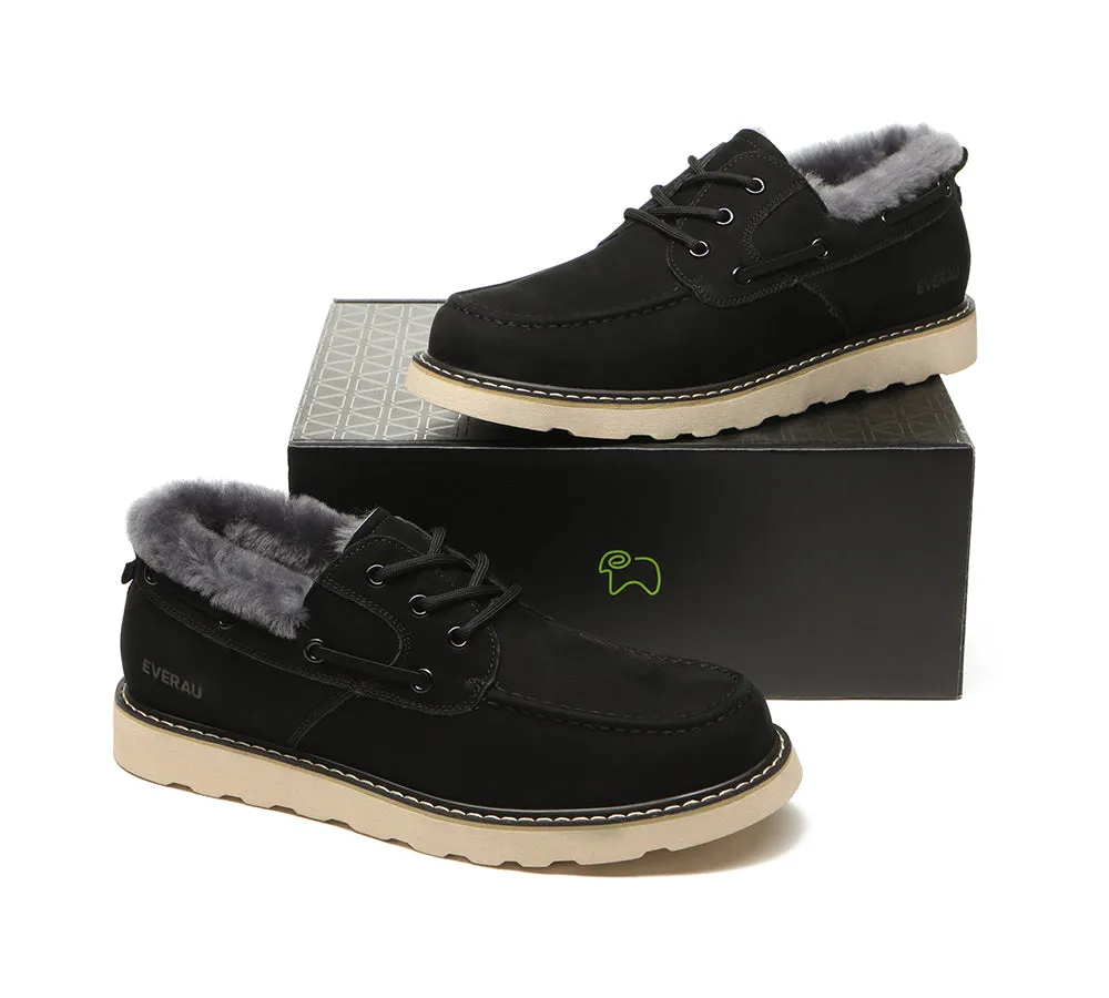 EVERAU® Men Sheepskin Wool Lace Up Casual Shoes Trekker