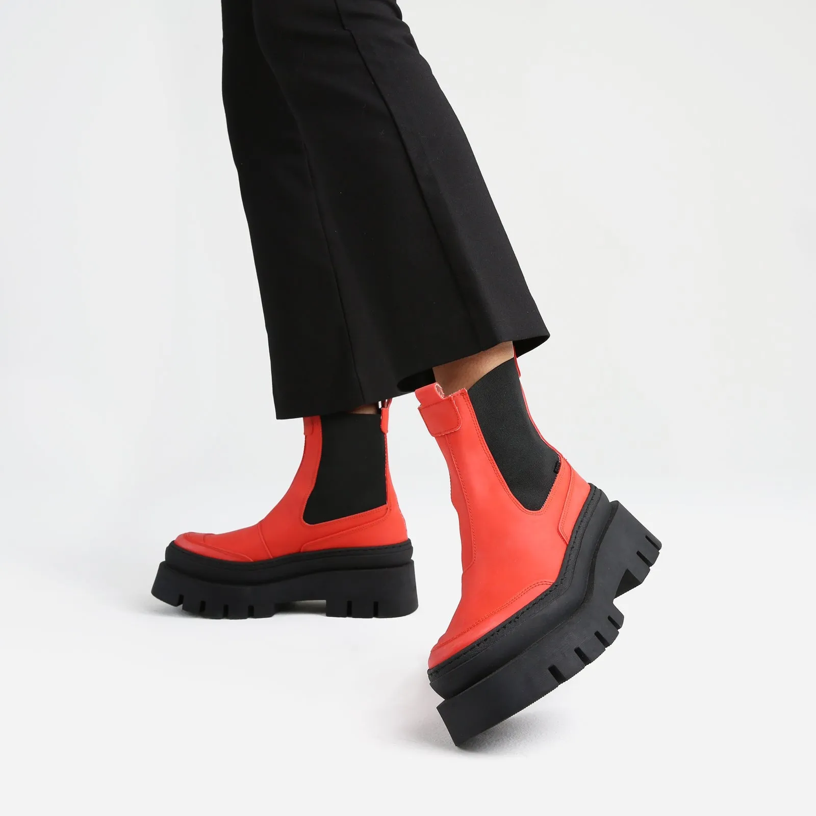 Evi Ann Red Biker Chelsea Boots