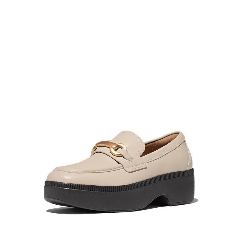 F-Luma Chunky-Snaffle Leather Demi-Wedge Loafers - Stone Beige