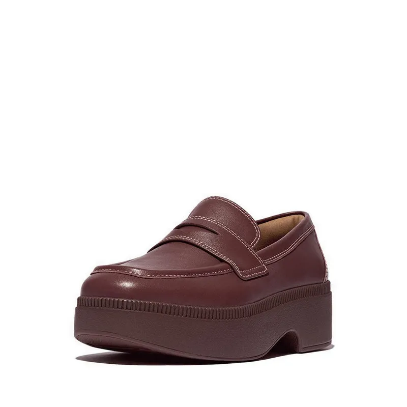 F-Luma Contrast-Stitch Leather Demi-Wedge Loafers