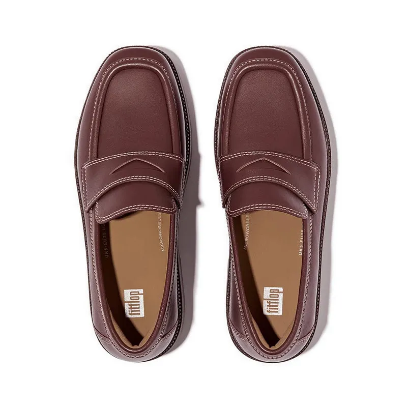 F-Luma Contrast-Stitch Leather Demi-Wedge Loafers