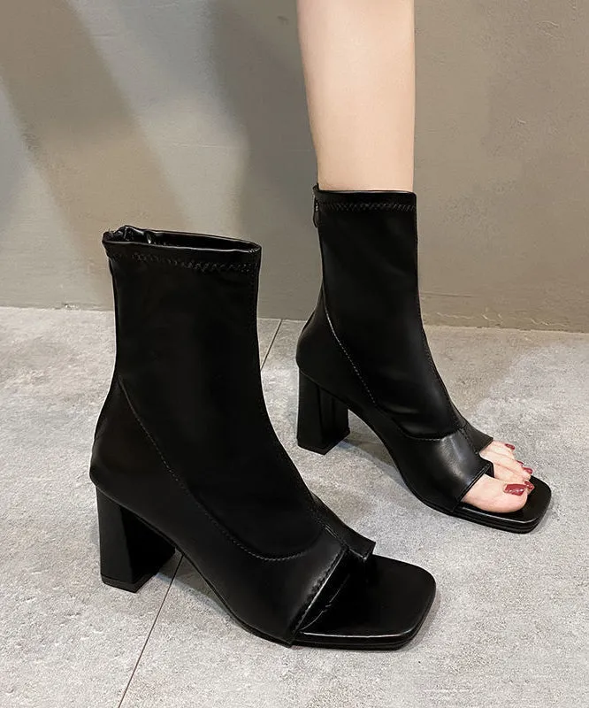 Faux Leather Boots Splicing Peep Toe Ankle Boots LY4327