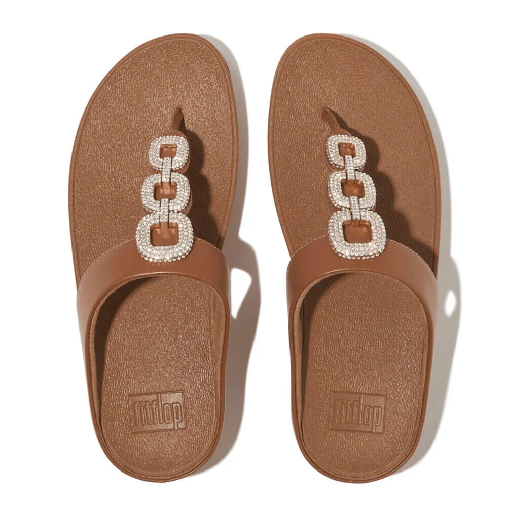 FitFlop Fino Crystal Chain Leather Sandals - Deep Tan