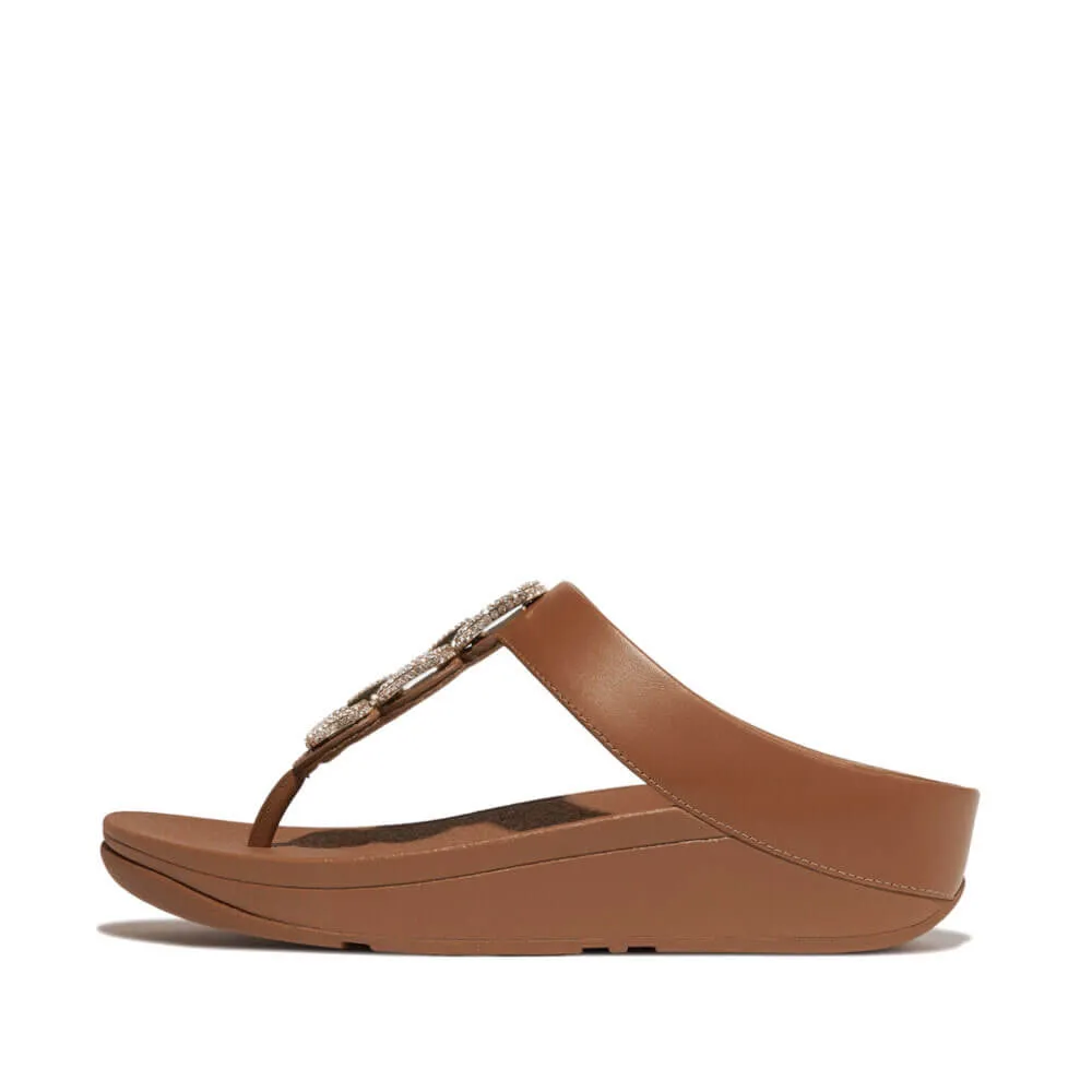 FitFlop Fino Crystal Chain Leather Sandals - Deep Tan