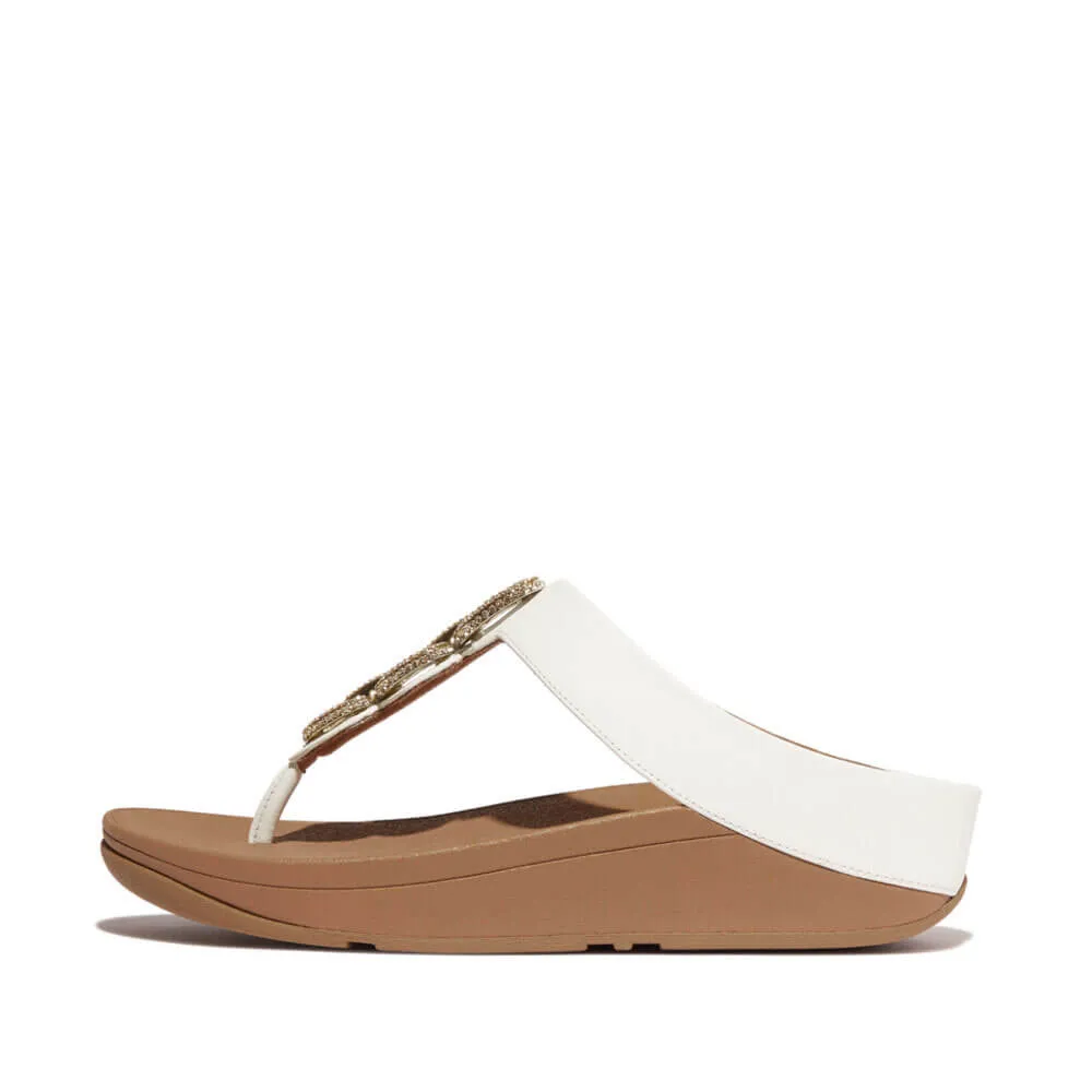 FitFlop Fino Crystal Chain Leather Sandals - Urban White