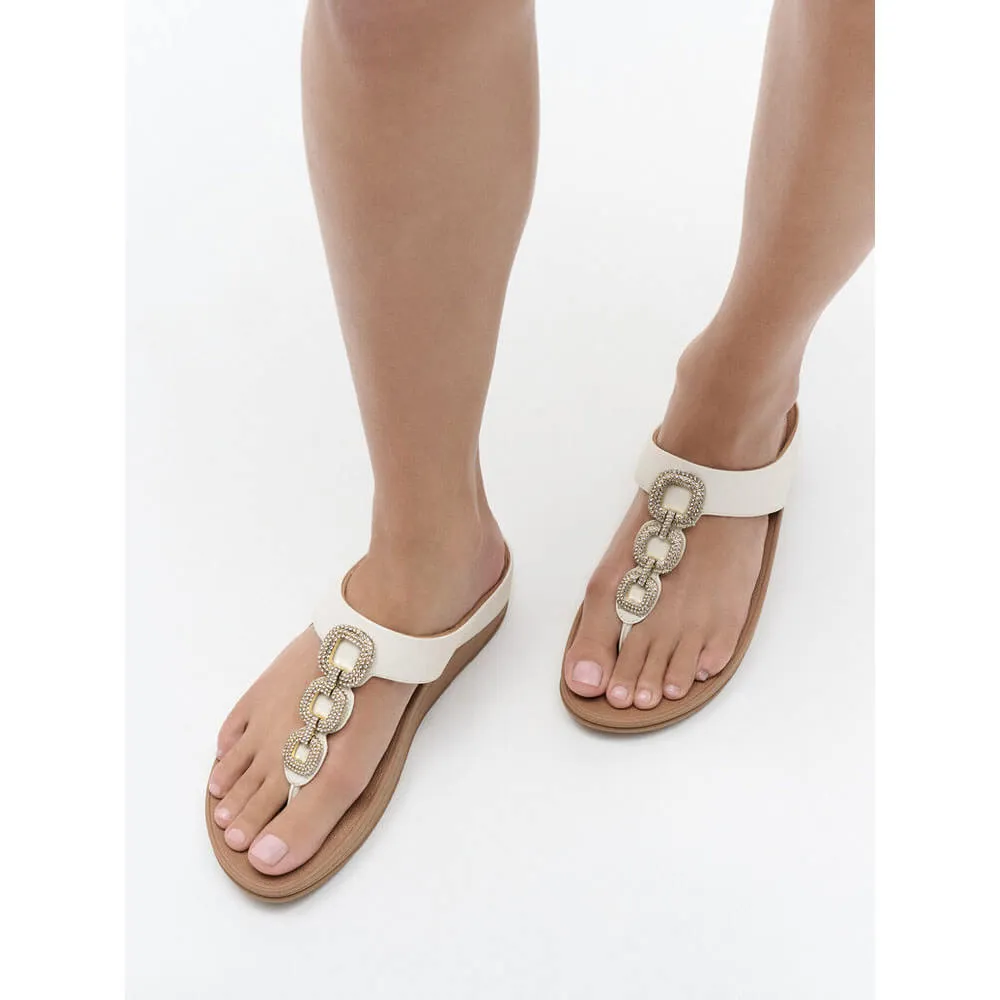 FitFlop Fino Crystal Chain Leather Sandals - Urban White