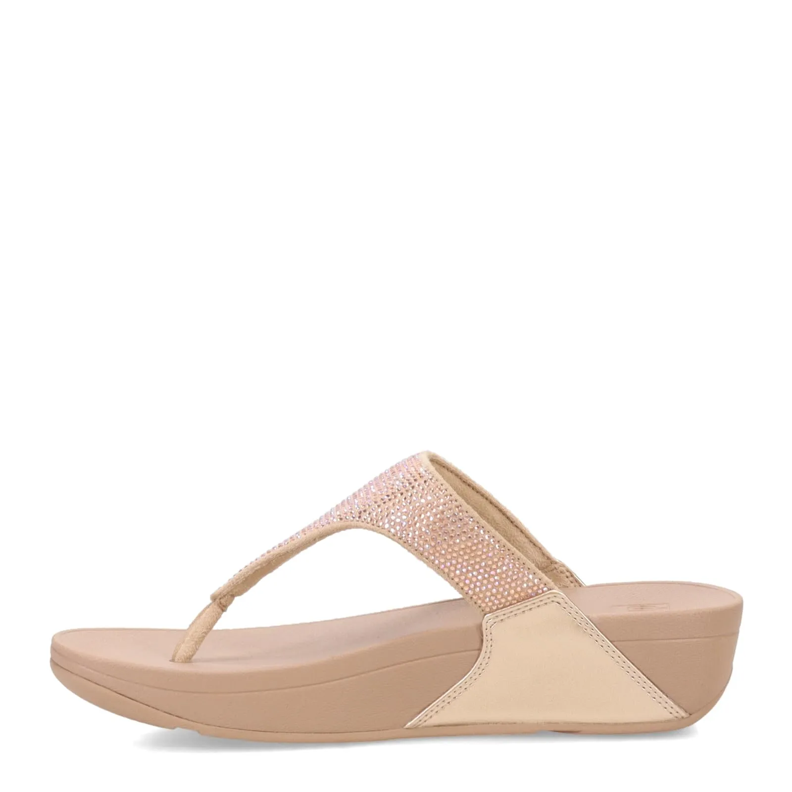 FitFlop Women's Lulu Crystal Embellished Toe-Post Sandals Wedge, Latte Beige