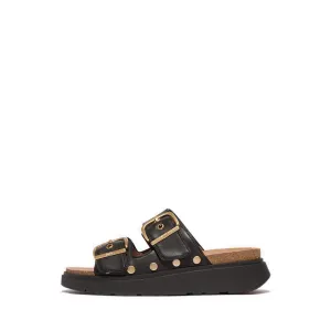 Gen-Ff Buckle Flat-Stud Two-Bar Leather Slides