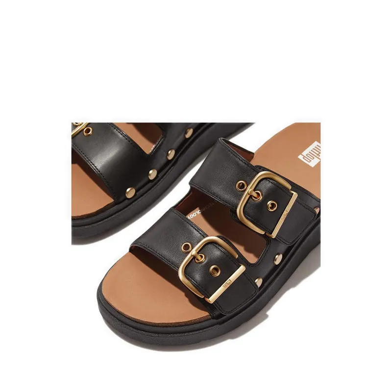 Gen-Ff Buckle Flat-Stud Two-Bar Leather Slides