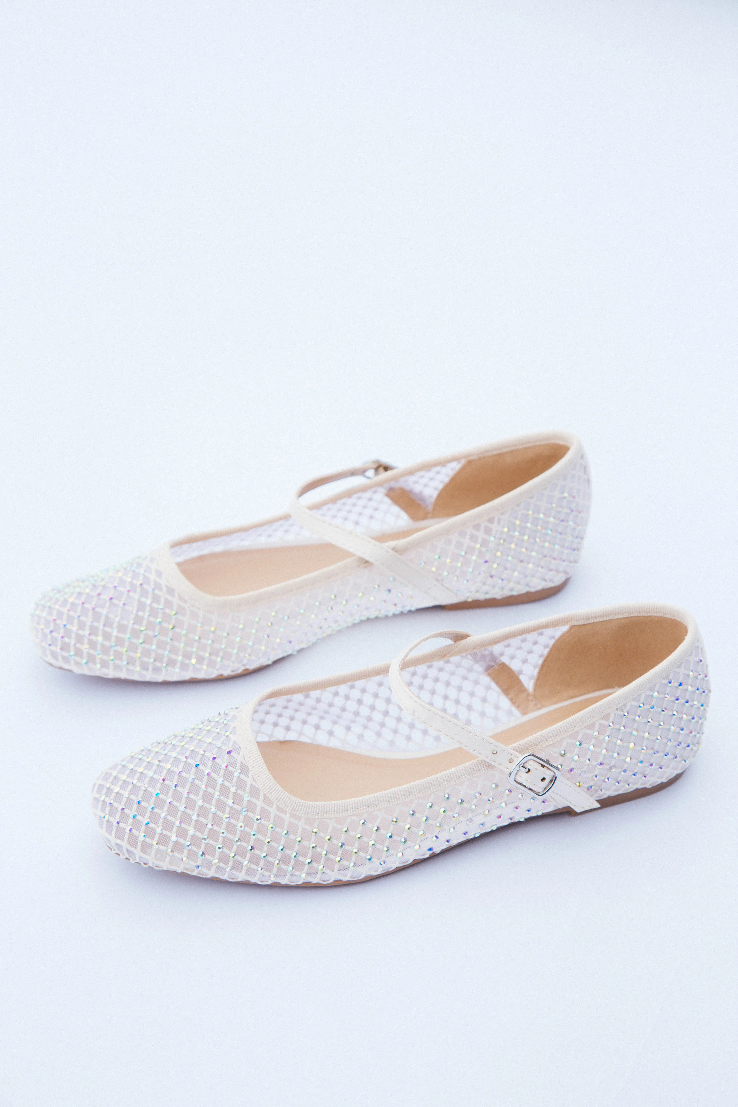 Geneva Jewel Mesh Ballet Flat, Cream Mesh