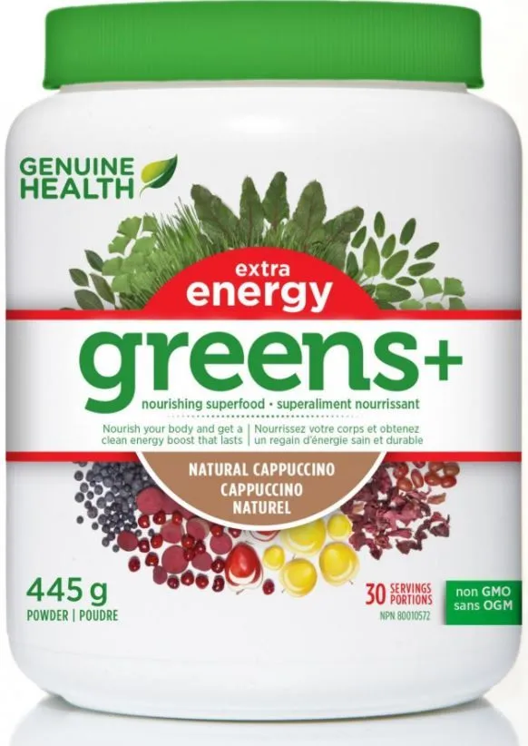 Genuine Health Greens  Extra Energy Natural Cappuccino 445g