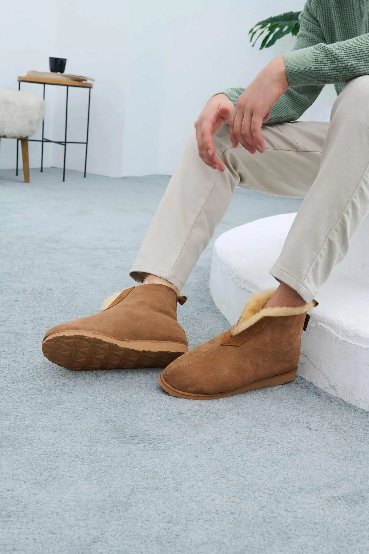 Genuine Suede Sheepskin Unisex Fudnap 191200 Tan