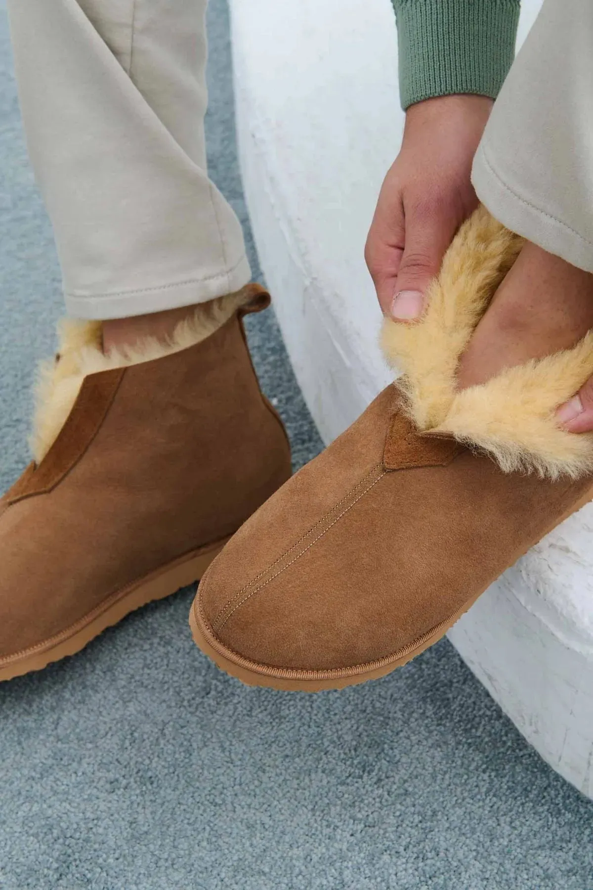 Genuine Suede Sheepskin Unisex Fudnap 191200 Tan