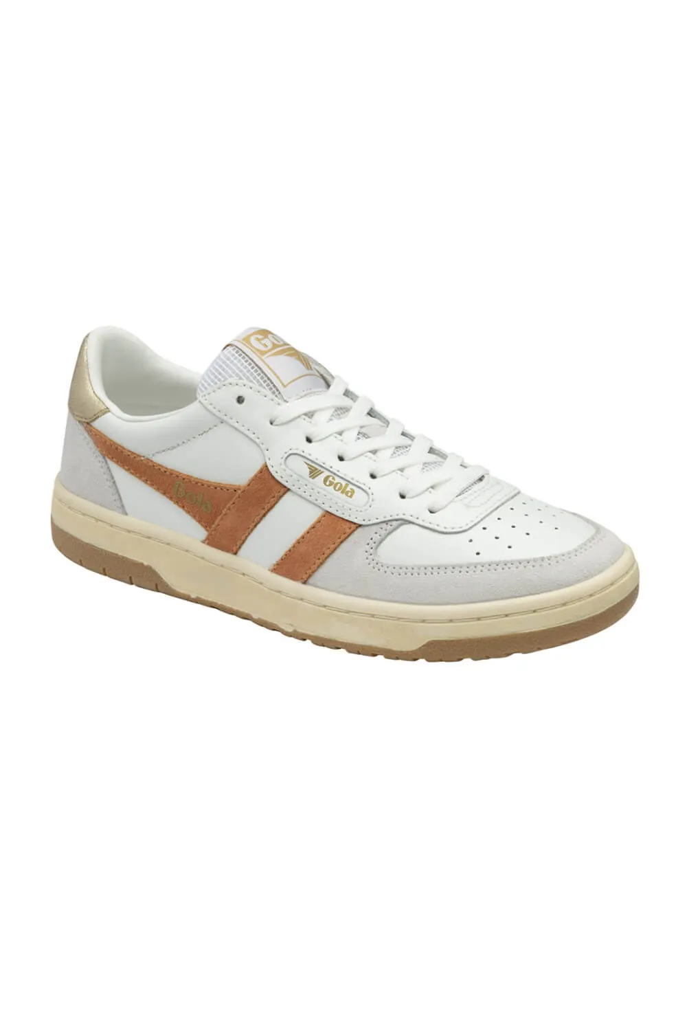 Gola Hurricane Suede Sneakers for Women in White/ Light Caramel/Gold | CLB336