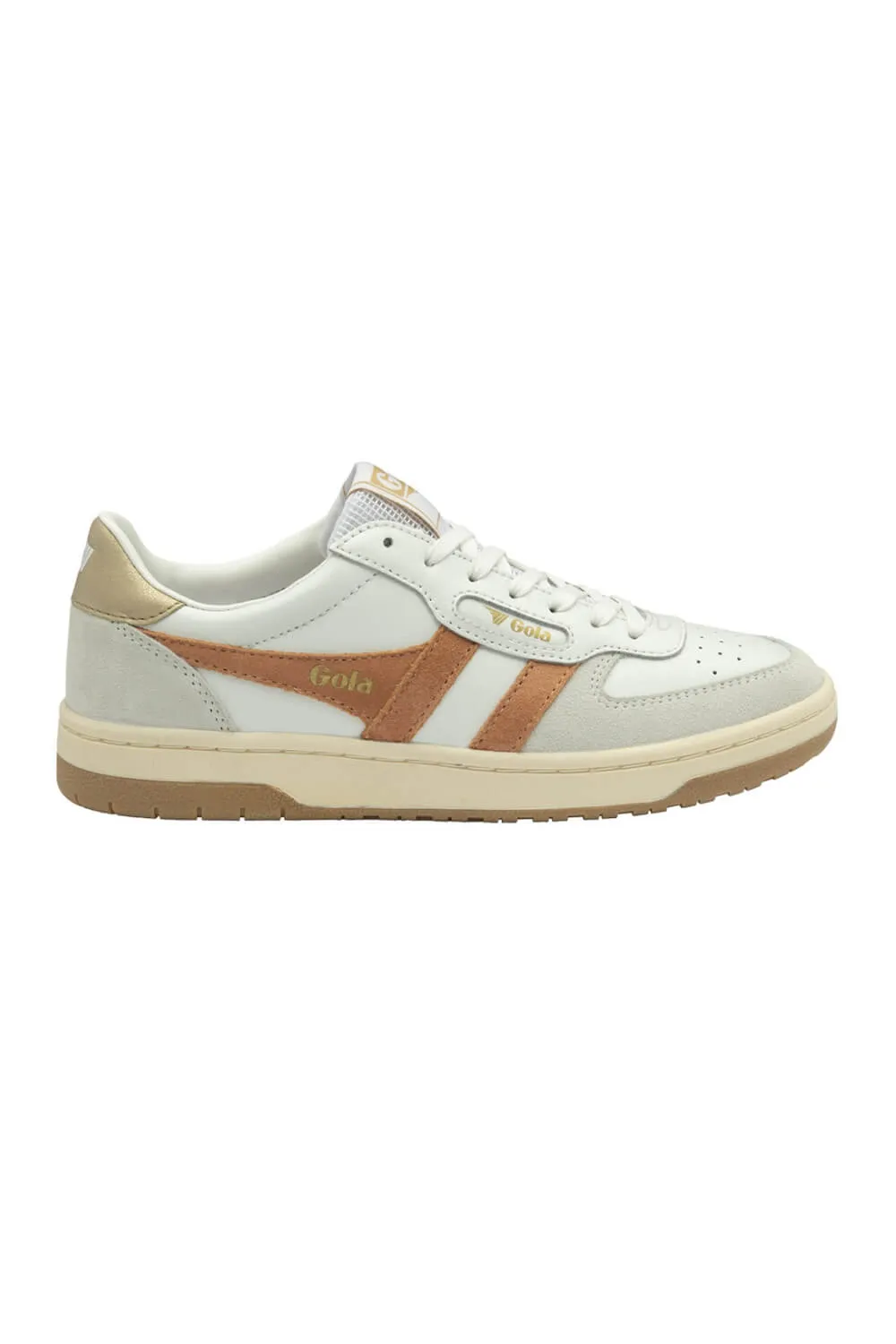 Gola Hurricane Suede Sneakers for Women in White/ Light Caramel/Gold | CLB336