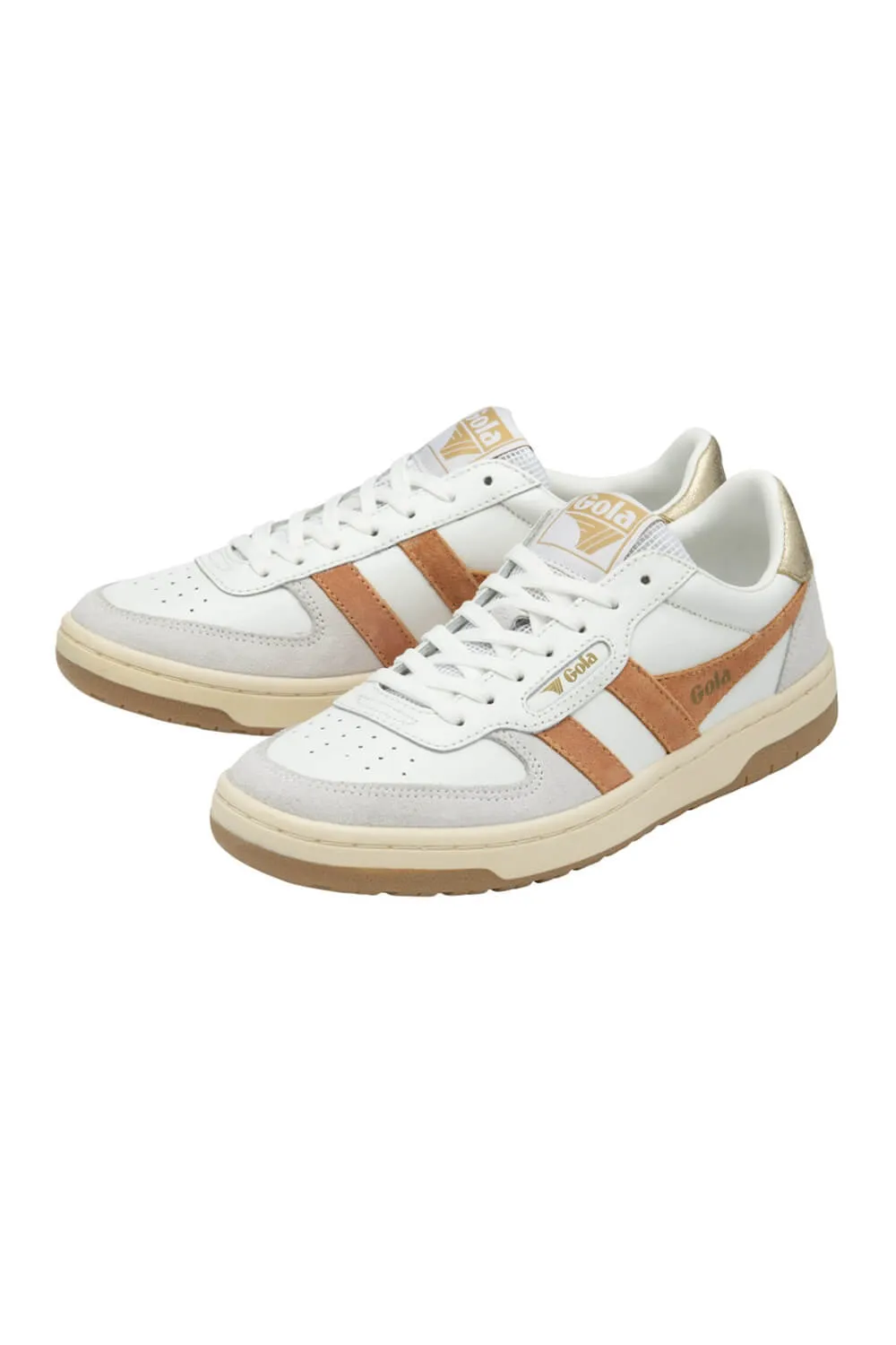 Gola Hurricane Suede Sneakers for Women in White/ Light Caramel/Gold | CLB336