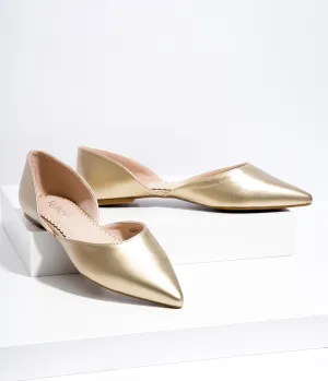 Gold Leatherette Pointed Toe Flats