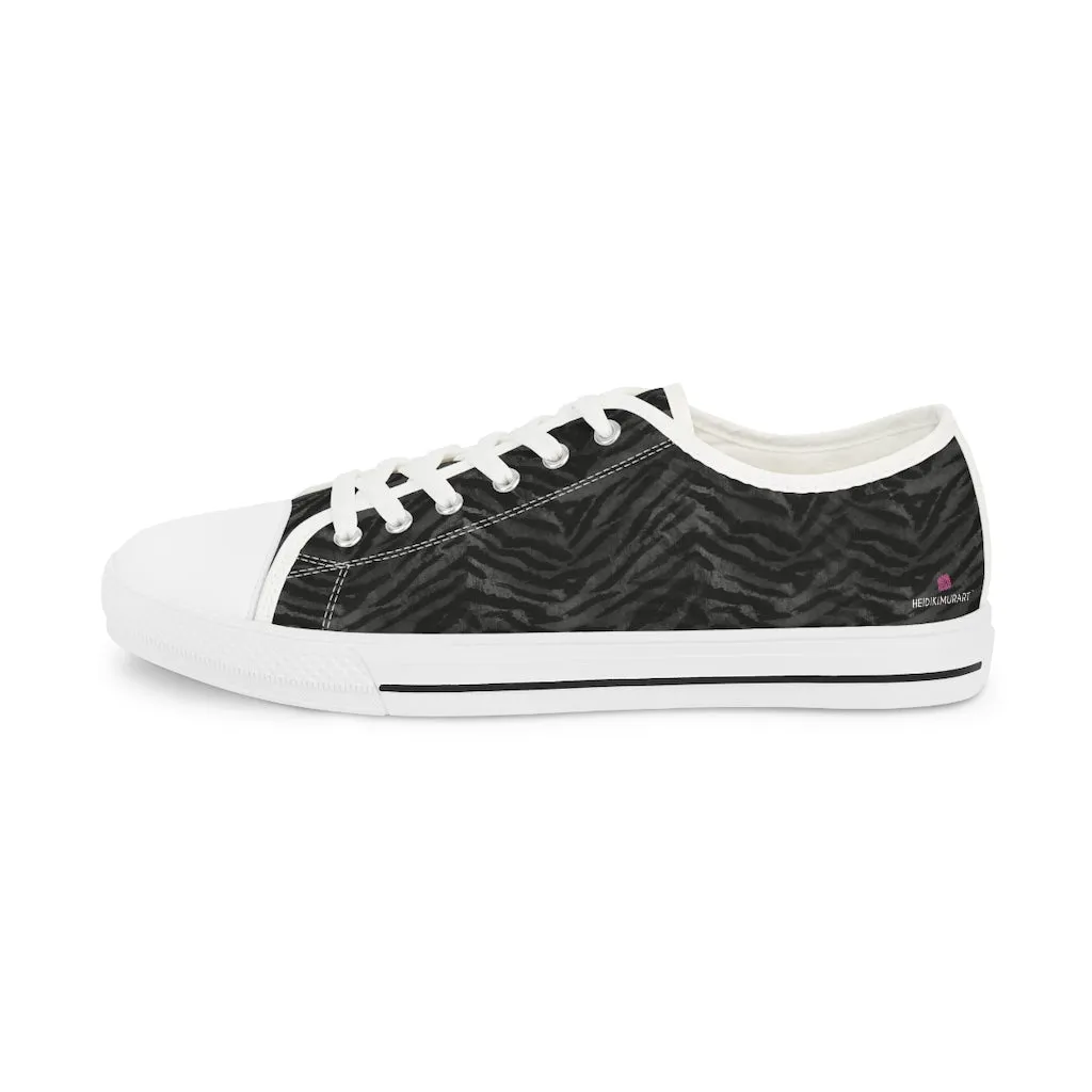 Grey Tiger Striped Low Tops, Best Designer Animal Printed Men's Low Top Sneakers (US Size: 5-14)