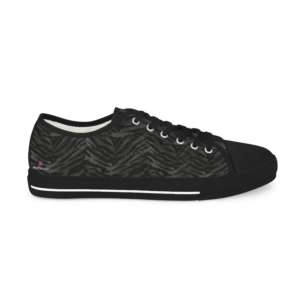 Grey Tiger Striped Low Tops, Best Designer Animal Printed Men's Low Top Sneakers (US Size: 5-14)