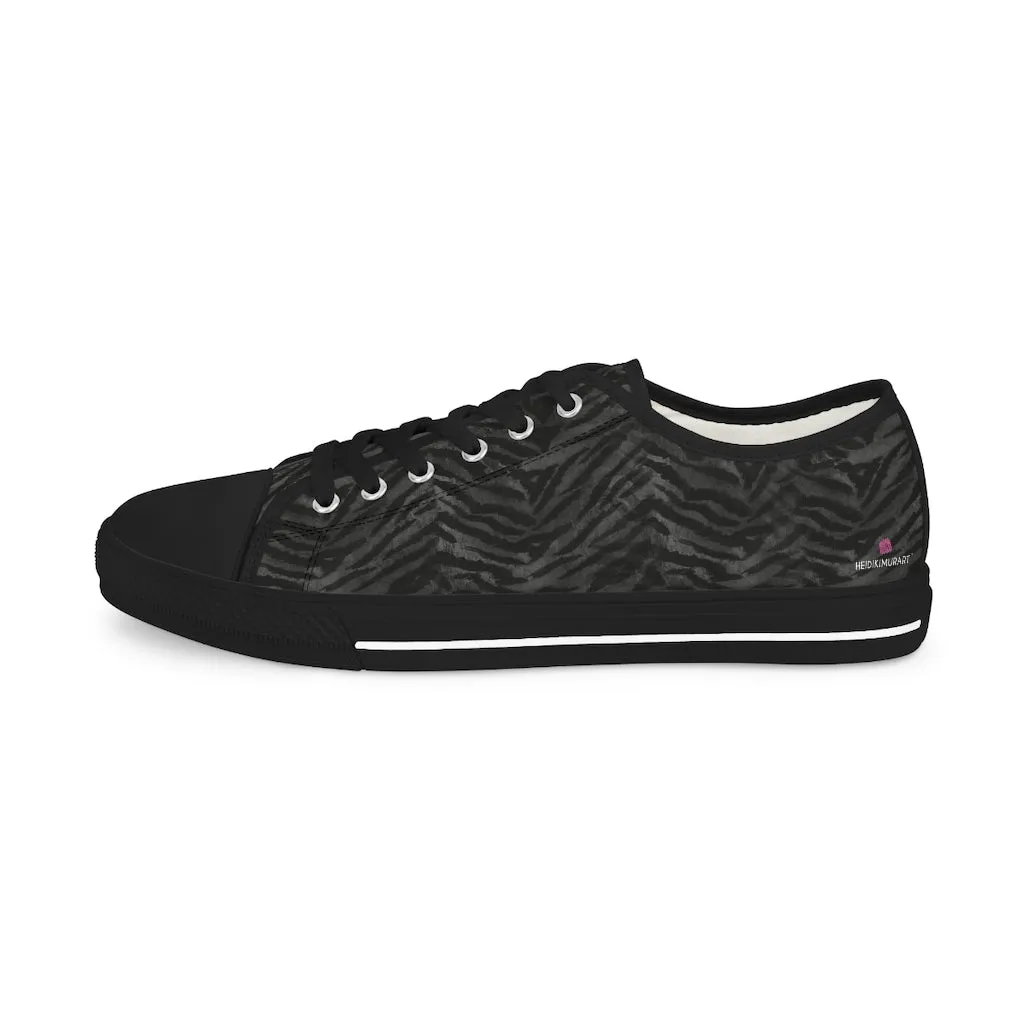 Grey Tiger Striped Low Tops, Best Designer Animal Printed Men's Low Top Sneakers (US Size: 5-14)