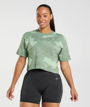 Gymshark Adapt Camo Seamless Crop Top - Aloe Green/Moss Olive