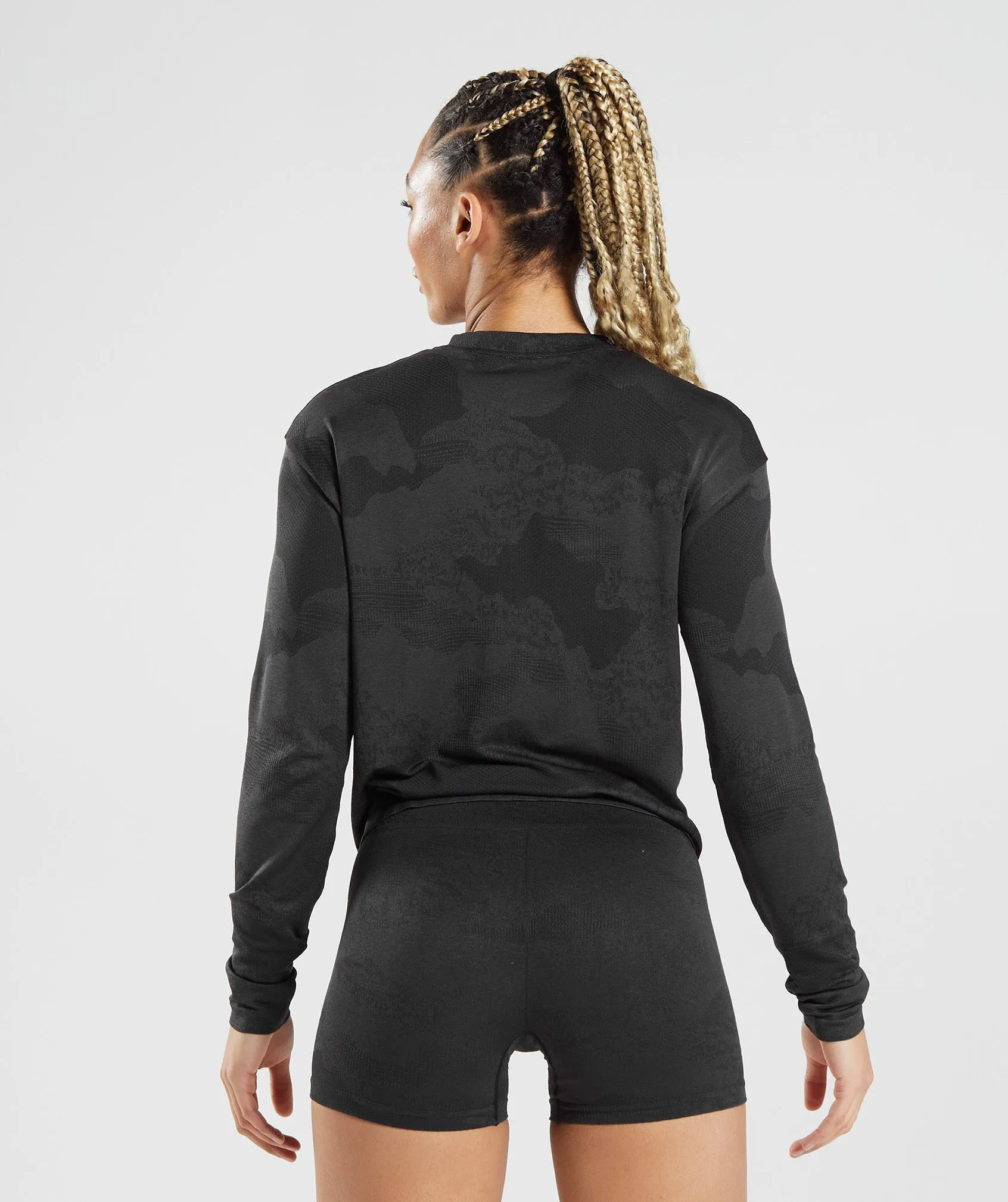 Gymshark Adapt Camo Seamless Long Sleeve Top - Lava | Black