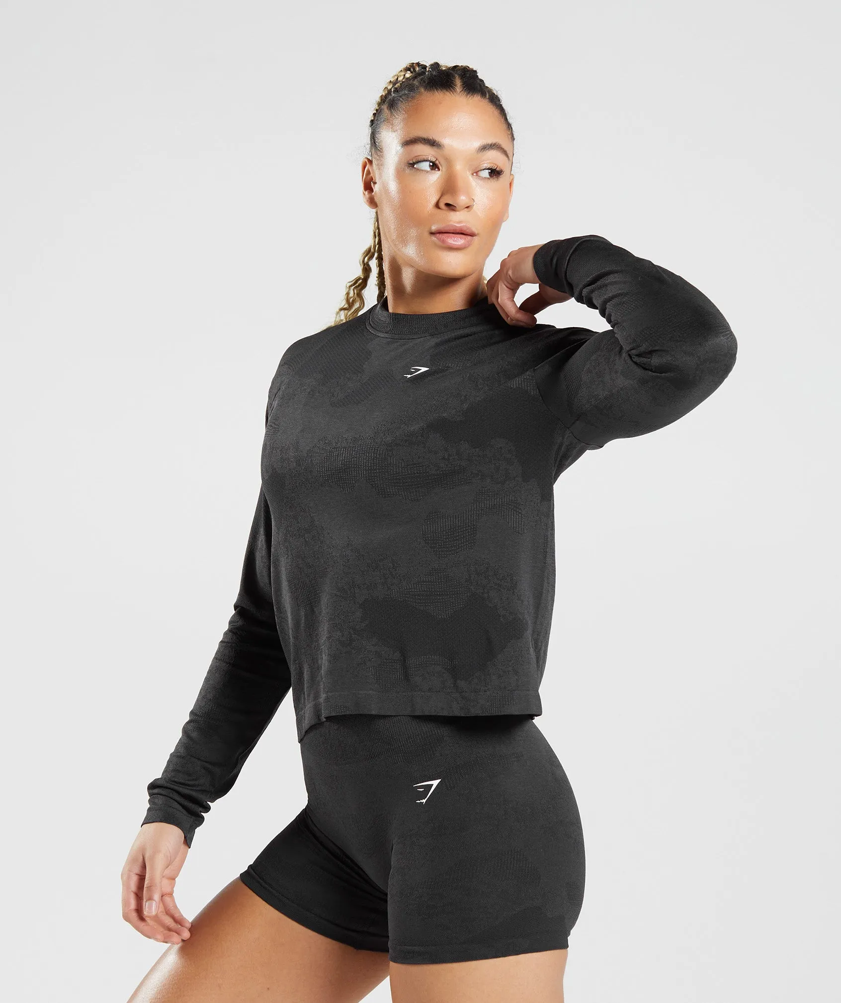 Gymshark Adapt Camo Seamless Long Sleeve Top - Lava | Black