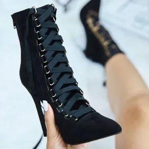 High Quality Gladiator High Heels Women Pumps Genova Stiletto Sandal Booties Pointed Toe Strappy Lace Up Pumps Shoes Woman Boots