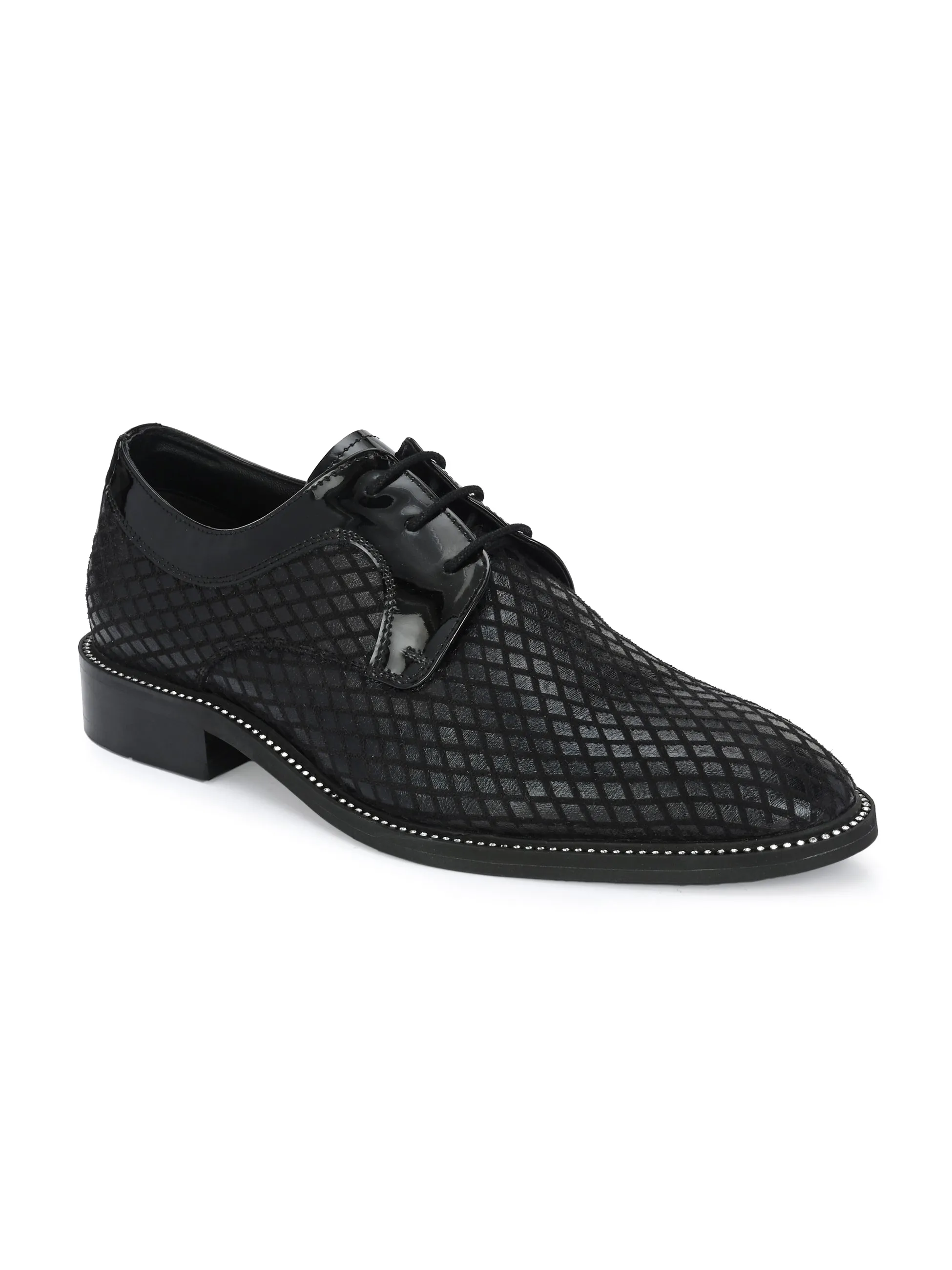 Hitz Men's Black Leather Lace Up Party Wear Shoes