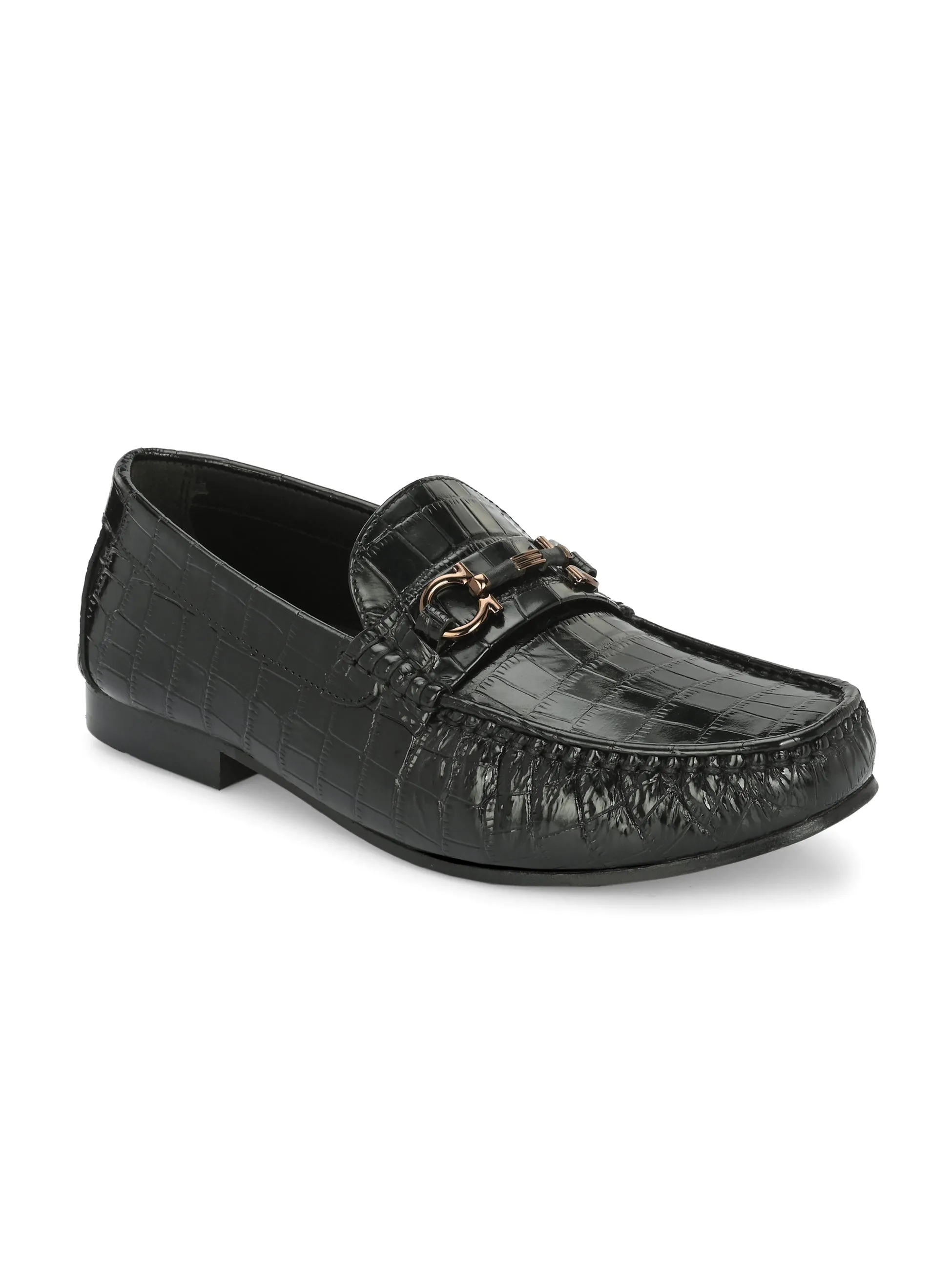 Hitz Men's Black Leather Slip-On Comfortable Party Wear Loafer Shoes