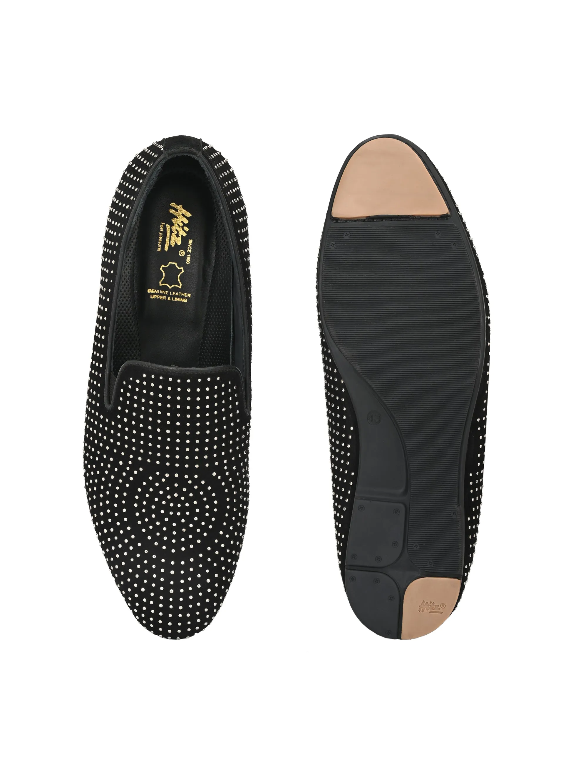 Hitz Men's Black Slip-On Leather Party Shoes