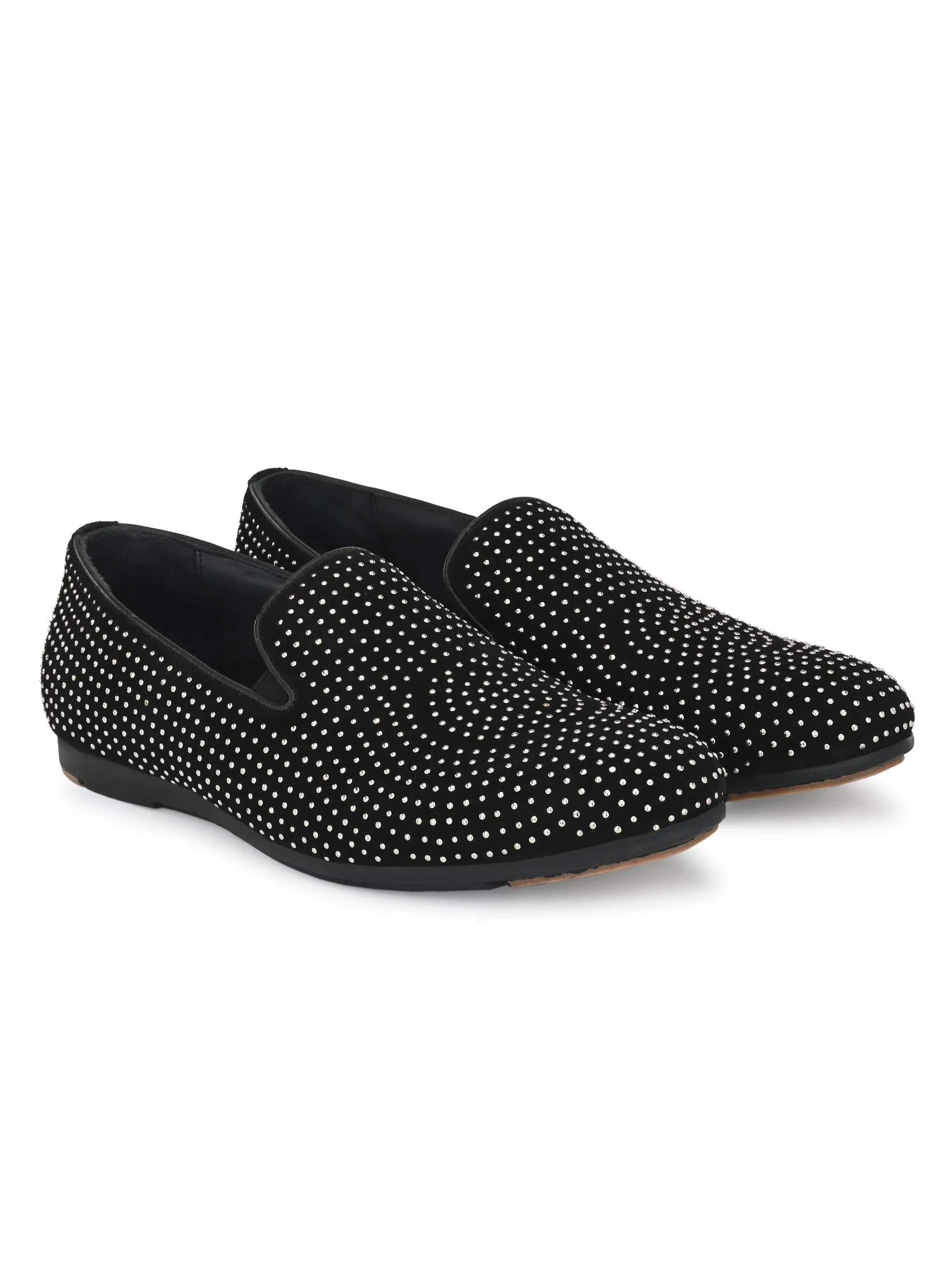 Hitz Men's Black Slip-On Leather Party Shoes