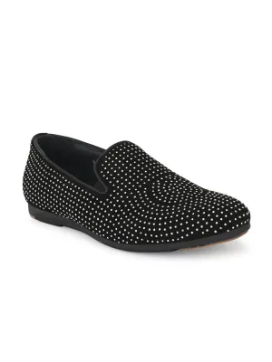 Hitz Men's Black Slip-On Leather Party Shoes