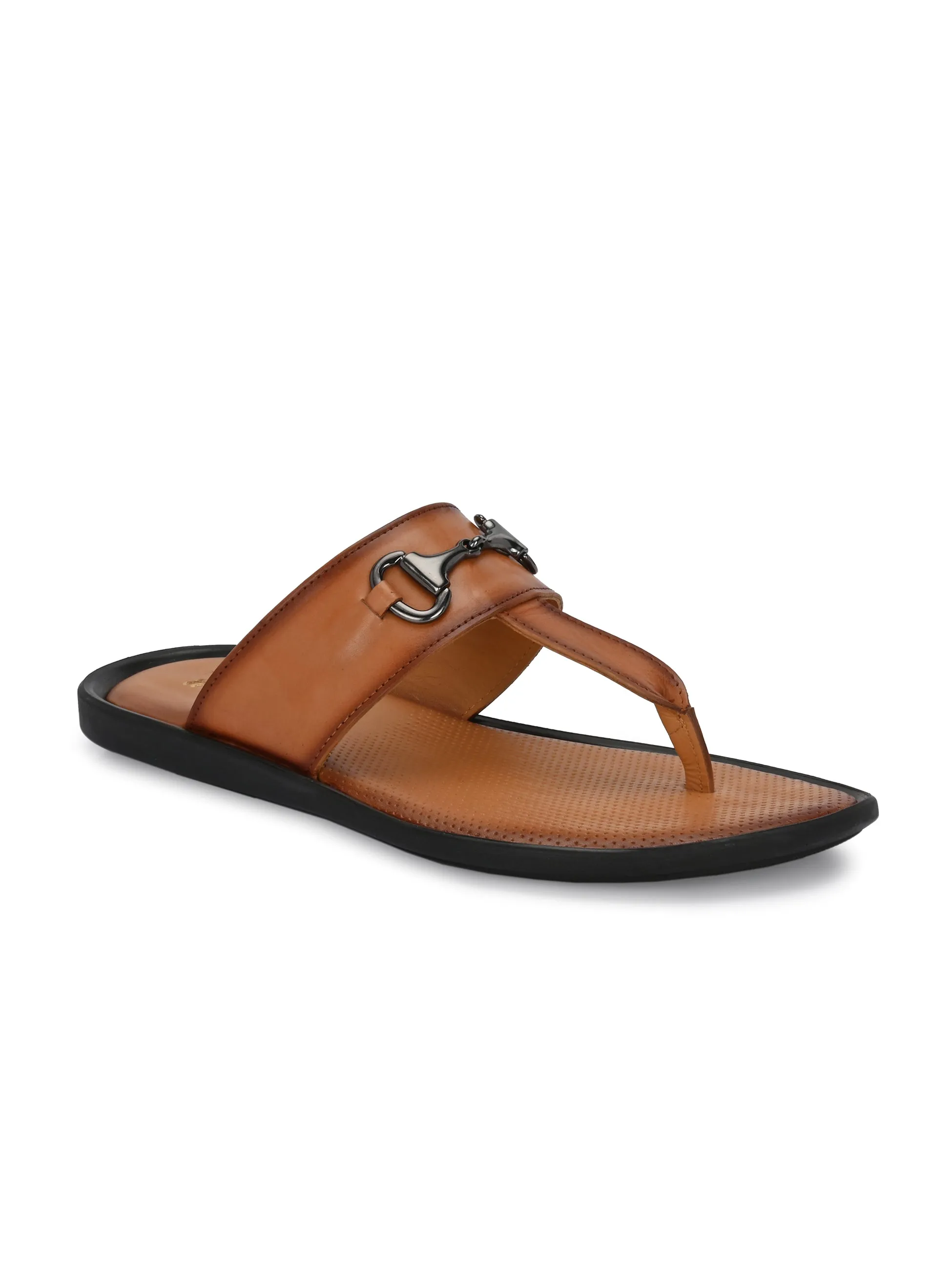 Hitz Men's Tan Leather Casual Daily Wear Slipper