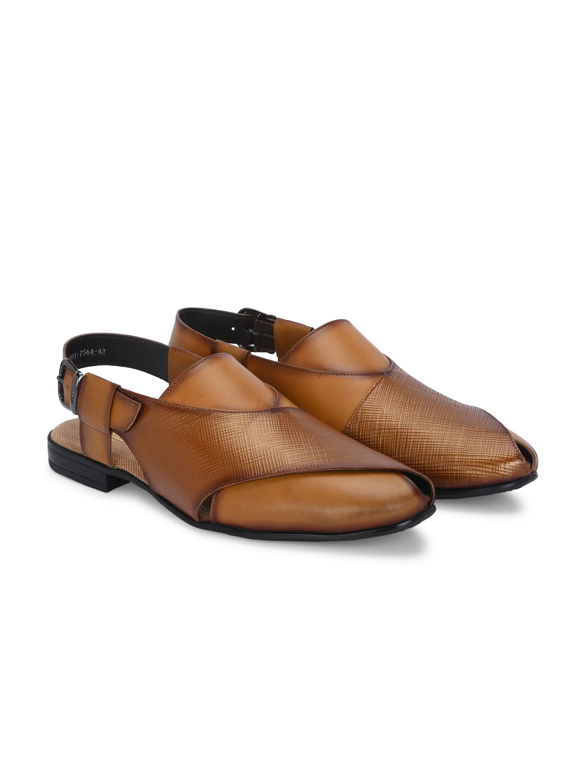 Hitz Men's Tan Leather Daily Wear Buckle Sandals