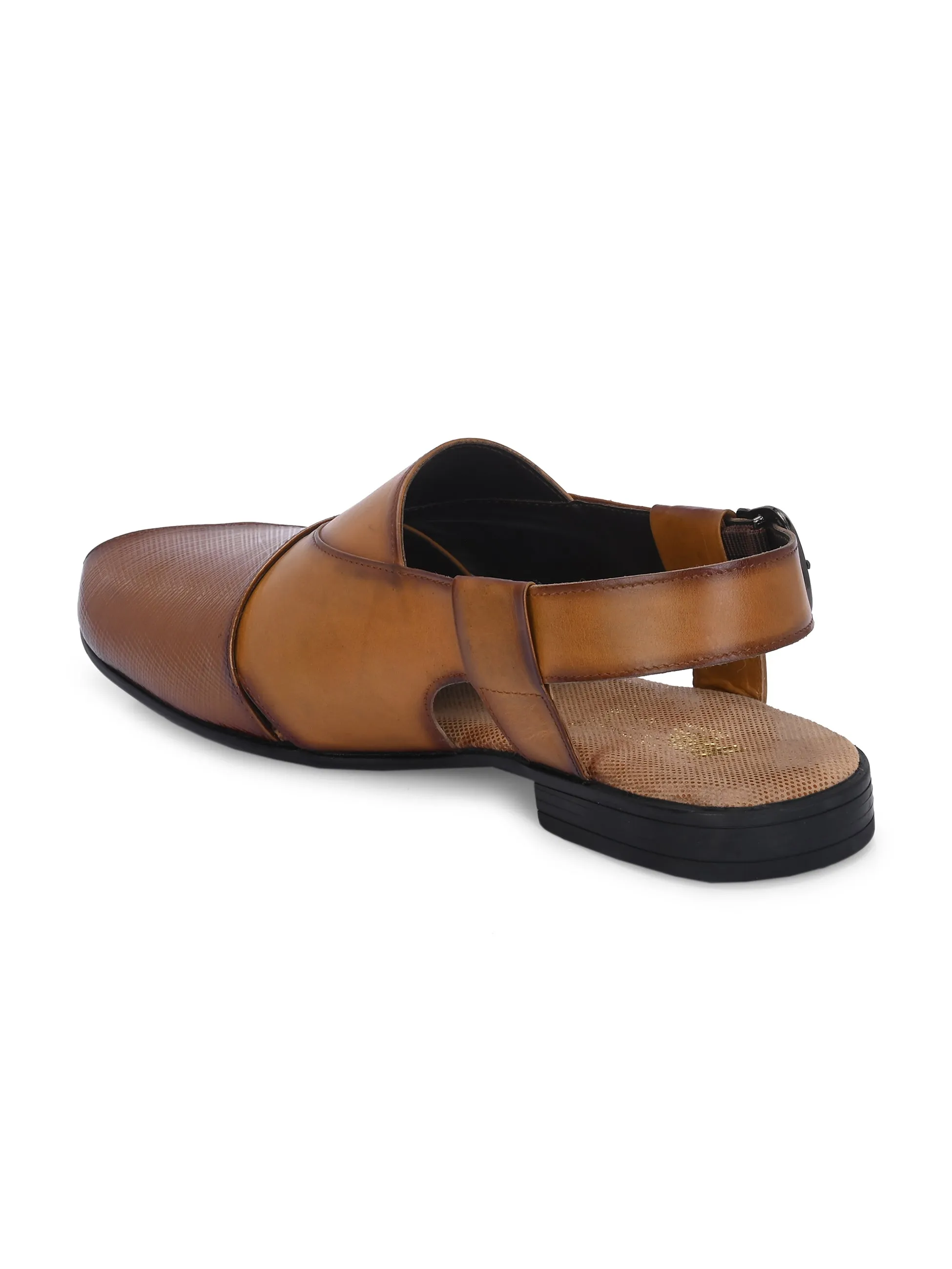 Hitz Men's Tan Leather Daily Wear Buckle Sandals