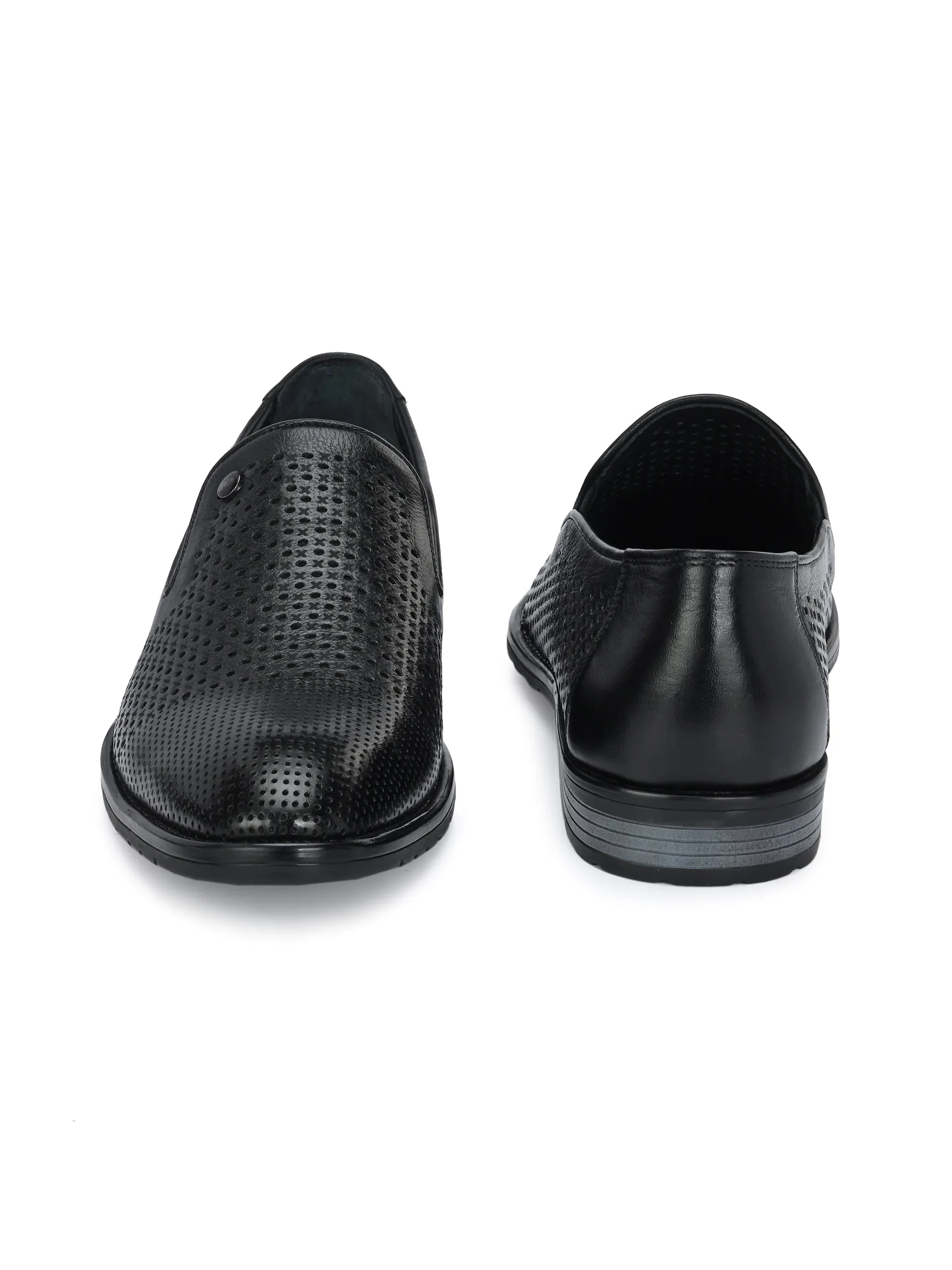 HITZ1681 Men's Black Leather Party Wear Slip On Shoes