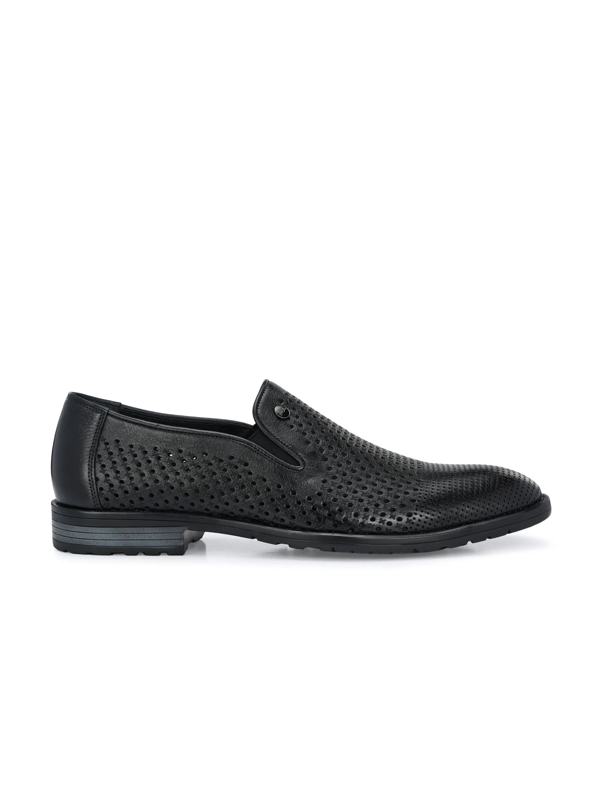 HITZ1681 Men's Black Leather Party Wear Slip On Shoes