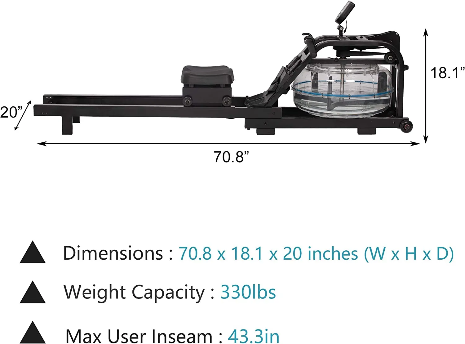 Home Water Rowing Machine with LCD Monitor - Supports up to 330 Lbs