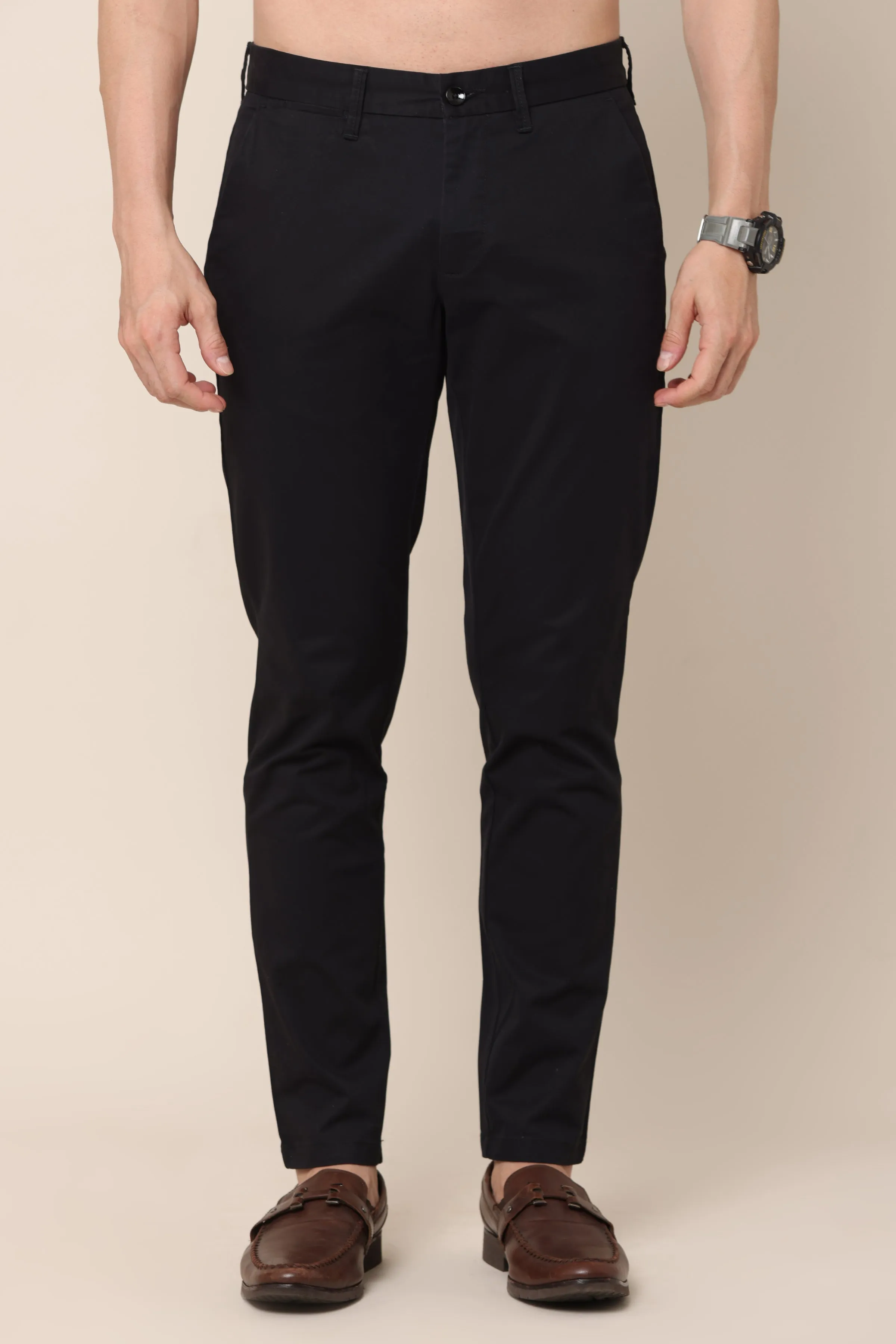 Ivyn Classic Black Cotton Trousers