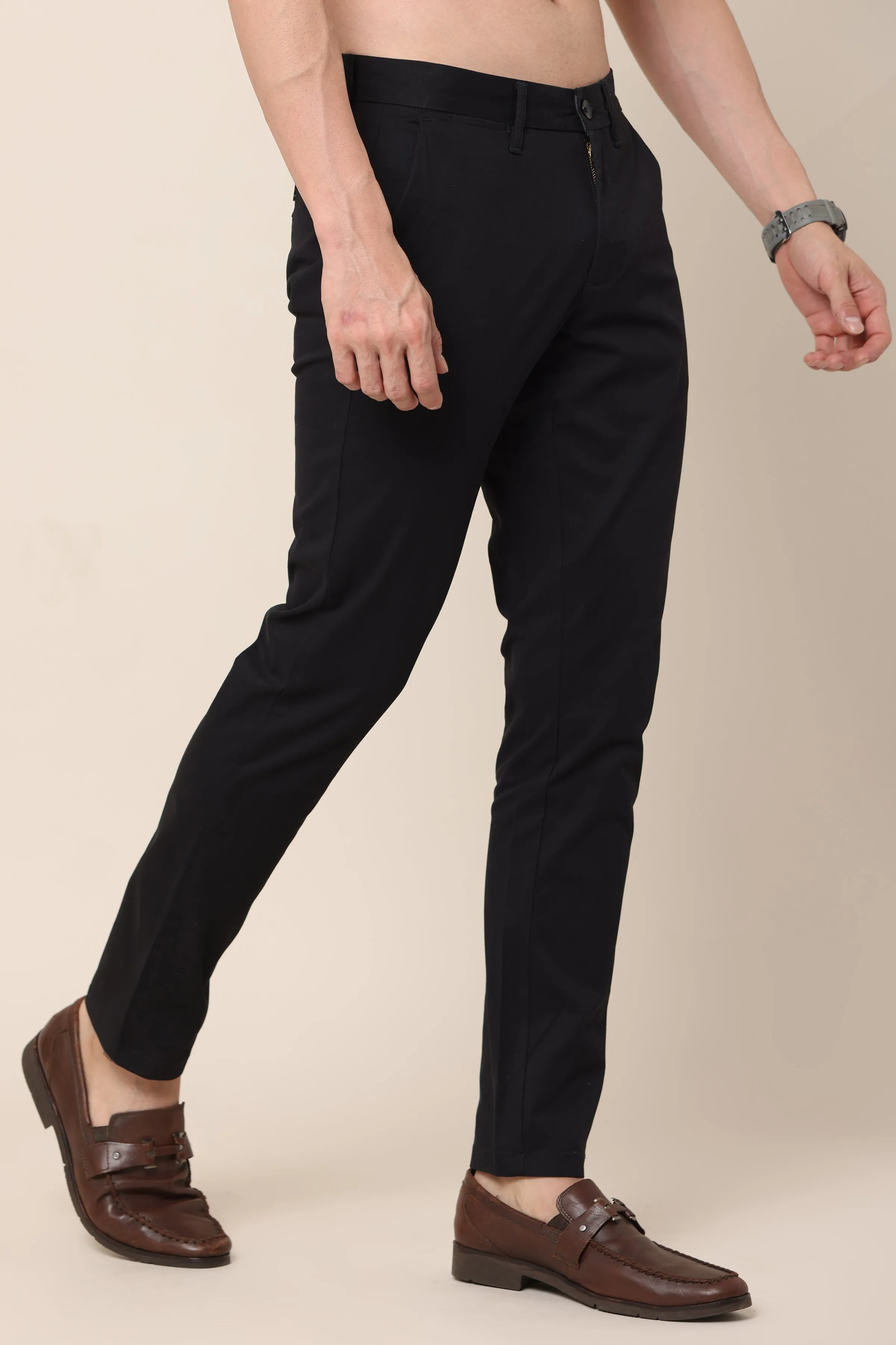 Ivyn Classic Black Cotton Trousers